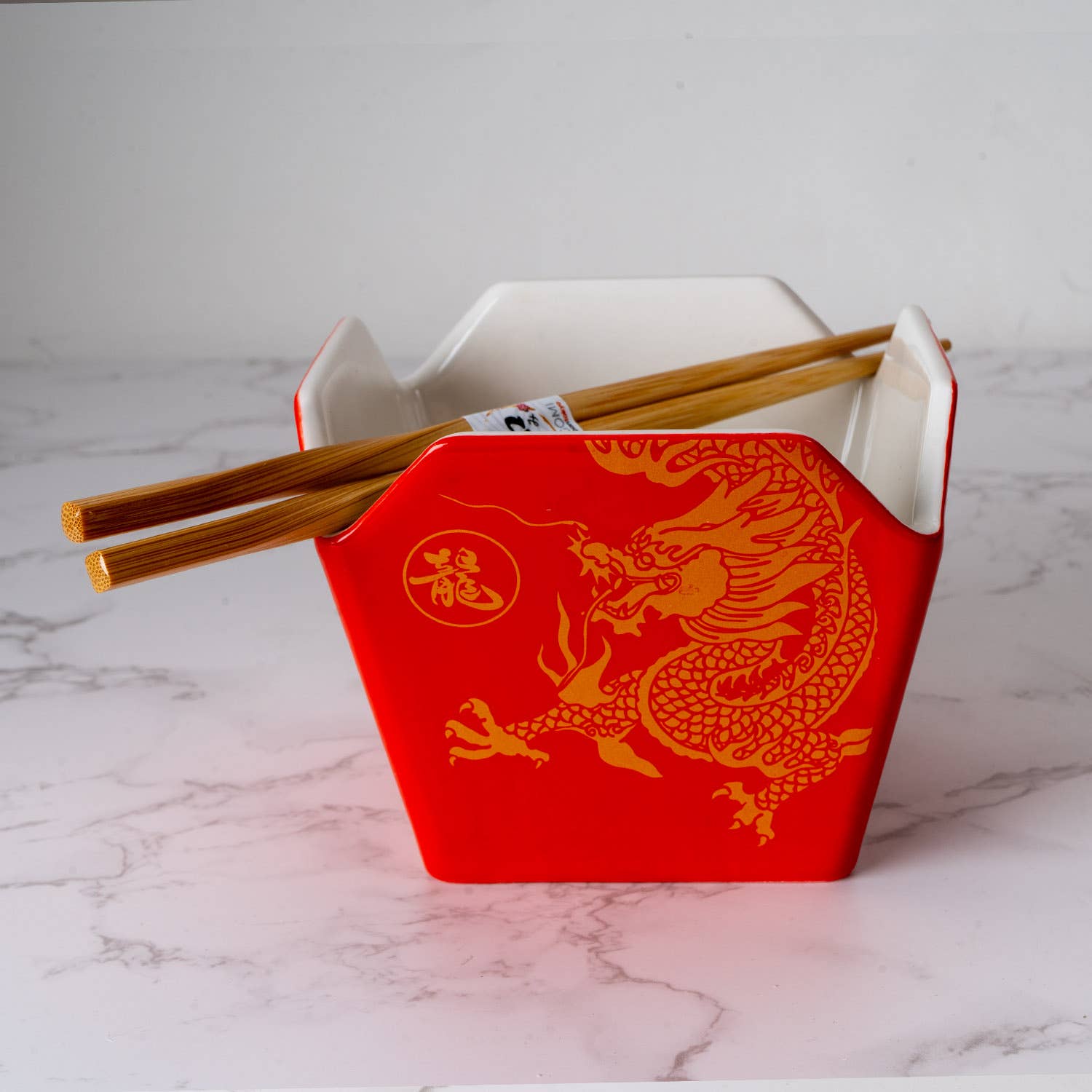 Takeout Box Serving Bowl With Chopsticks - Red DragontevanaaTakeout Box Serving Bowl With Chopsticks - Red Dragon