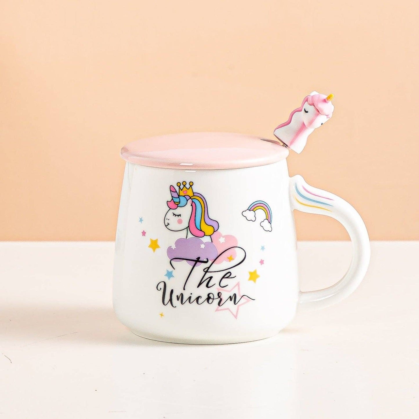 Unicorn White Mug With Lid and SpoontevanaaUnicorn White Mug With Lid and Spoon