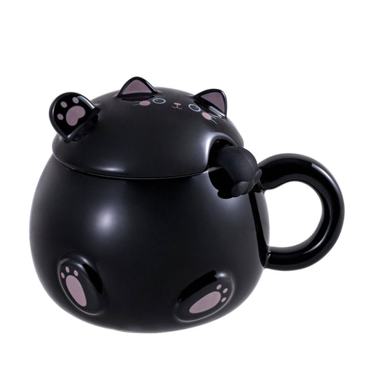 Whimsy Cat 15oz Mug With Lid and Spoon BlacktevanaaWhimsy Cat 15oz Mug With Lid and Spoon Black