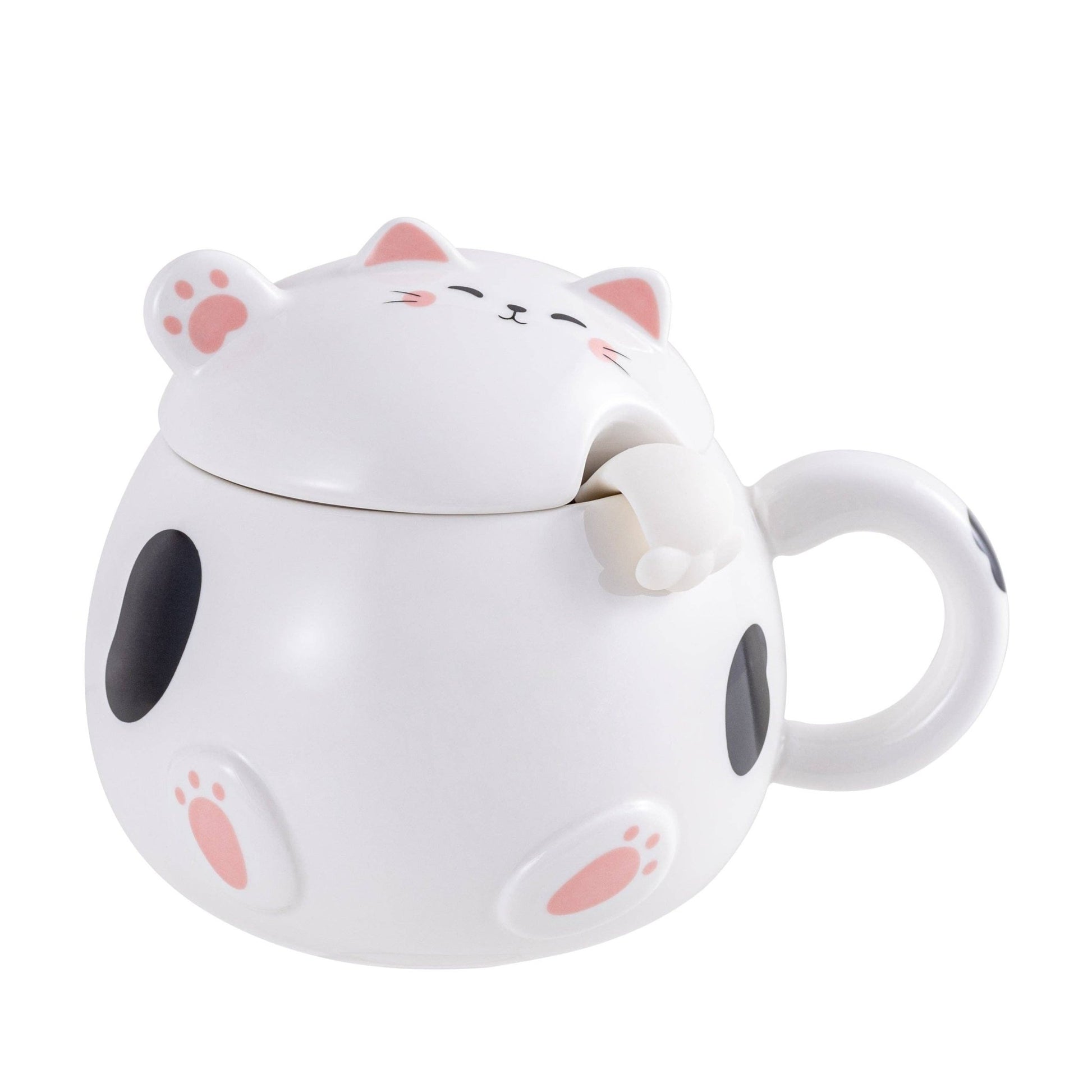 Whimsy Cat 15oz Mug With Lid and Spoon WhitetevanaaWhimsy Cat 15oz Mug With Lid and Spoon White